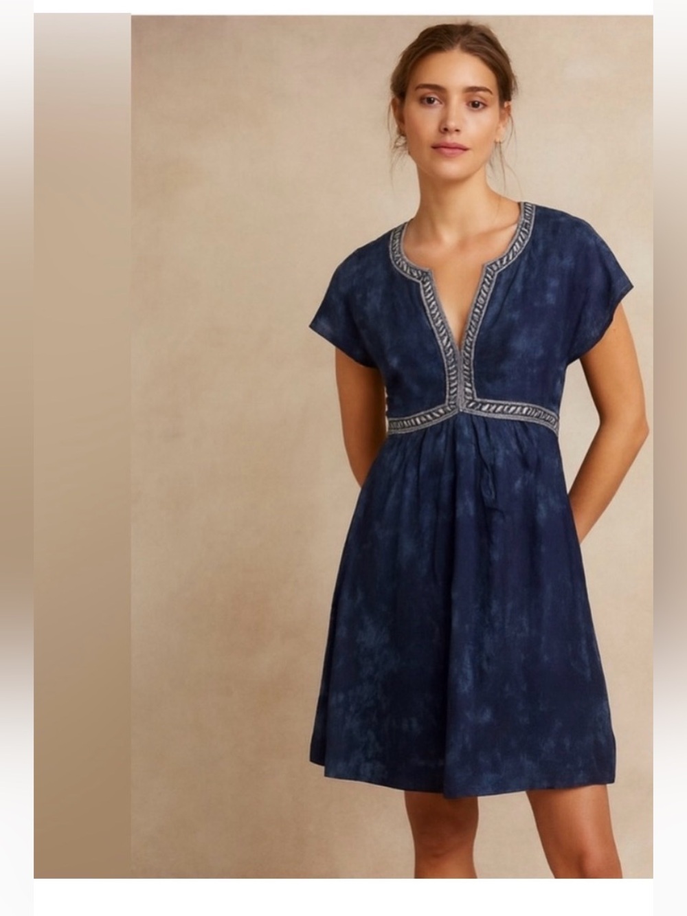 Super Natural Women's Indigo Embroidered and Beaded Tunic Dress